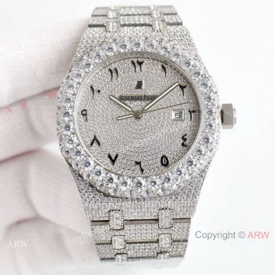 Swiss Replica Iced Out Audemars Piguet Royal Oak Watch Hindu Arabic Markers